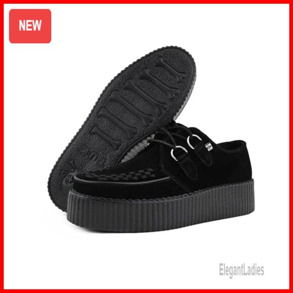 Platform Oxford Shoes with Memory Foam Insole, Suede Lace-Up Creepers - Picture 4 of 6